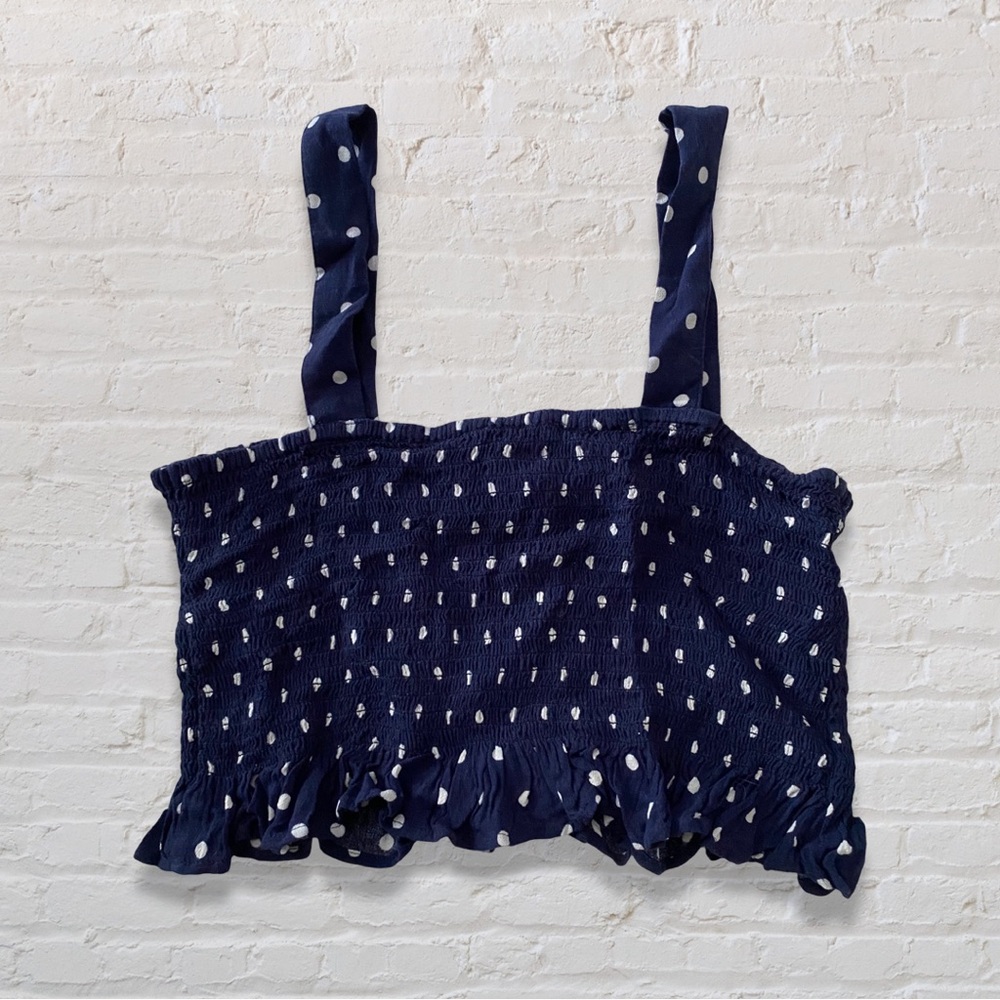 American Eagle Navy Blue & White Polka Dot Cropped Tank - Picture 2 of 2
